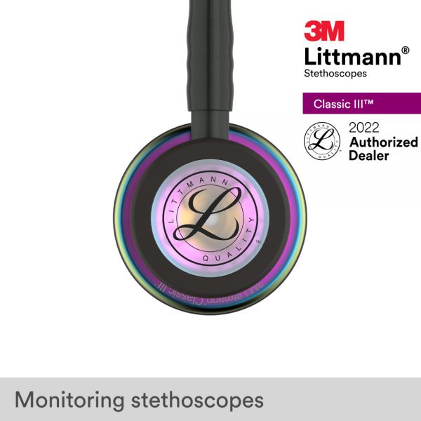 3M Littmann Classic III Stethoscope, Rainbow-Finish Chestpiece, Black Tube, 27 inch, 5870